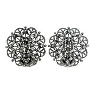 Vintage Thailand SLC Sterling Silver 925 Geometric Marcasite Clip On Earrings